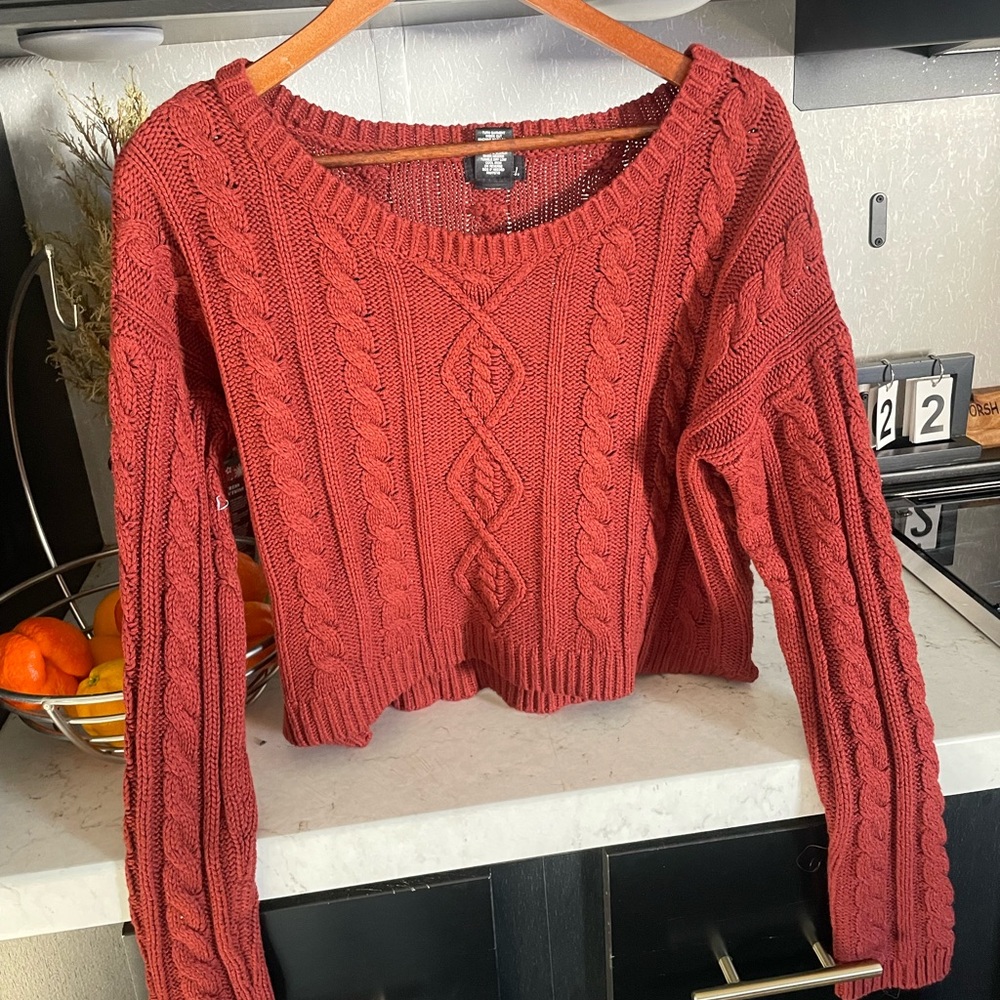 Wet Seal Red Crew Neck Cable Knit Sweater